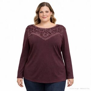 Kenneth Miller Burgundy Crochet Lace Yoke Long Sleeve Blouse XL